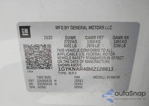 2021 Cadillac Xt5 Fwd Luxury from USA, damaged, VIN 1GYKNAR48MZ128813